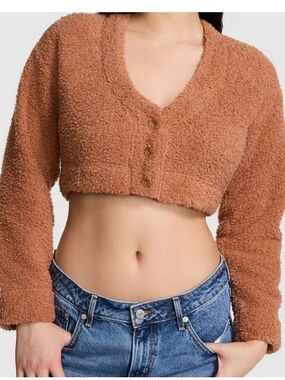 Victoria's Secret PINK toffee brown cozy knit cropped cardigan